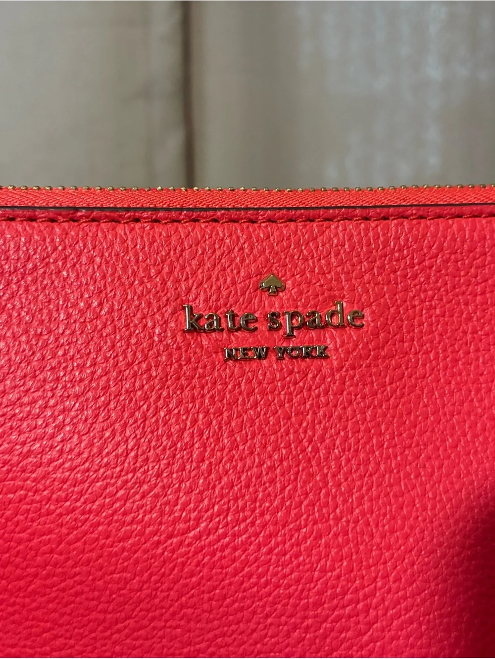 Kate Spade Coral Pink Leather Zip Pouch